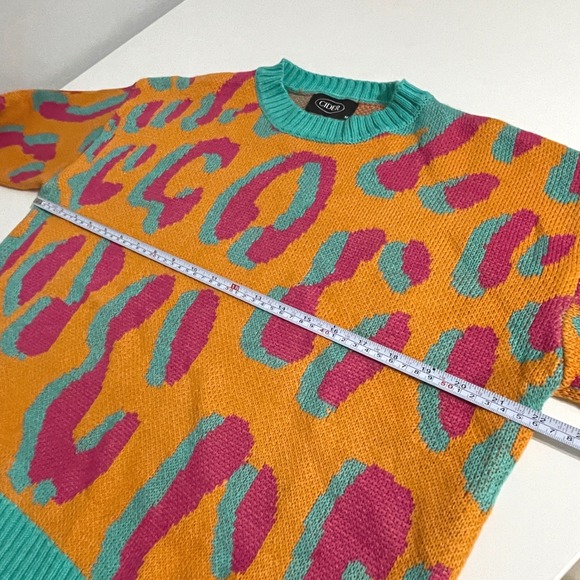 Cider Orange Pink Leopard Print Knit‎ Sweater Animal Print Colorful Neon Jumper - Picture 8 of 13